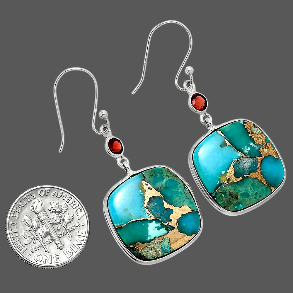 Kingman Copper Teal Turquoise & Garnet Earrings E-1002 SDE89656