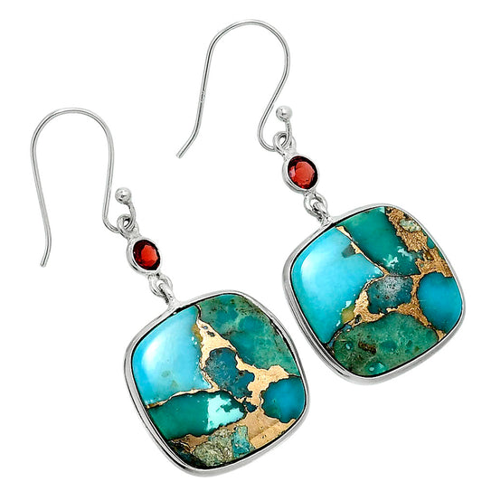 Kingman Copper Teal Turquoise & Garnet Earrings E-1002 SDE89656
