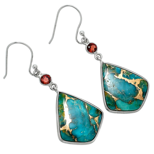 Kingman Copper Teal Turquoise & Garnet Earrings E-1002 SDE89657