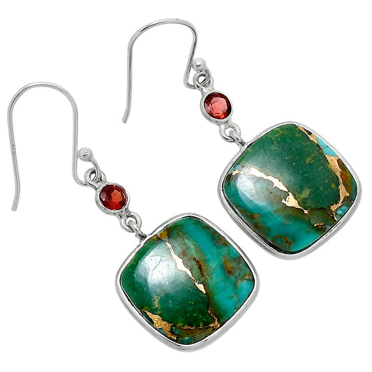 Kingman Copper Teal Turquoise & Garnet Earrings E-1002 SDE89658
