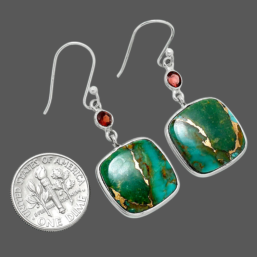 Kingman Copper Teal Turquoise & Garnet Earrings E-1002 SDE89658