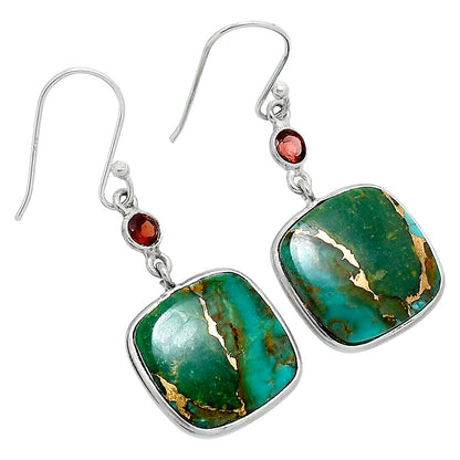 Kingman Copper Teal Turquoise & Garnet Earrings E-1002 SDE89658