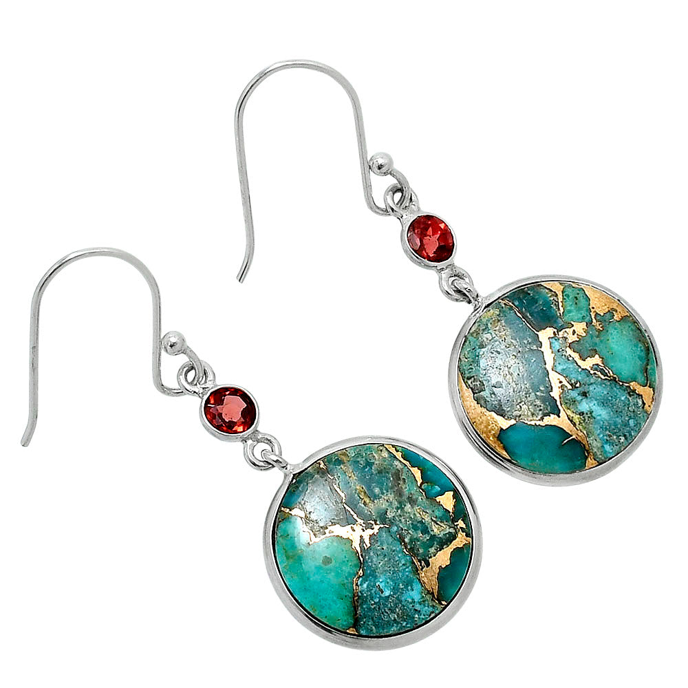 Kingman Copper Teal Turquoise & Garnet Earrings E-1002 SDE89661
