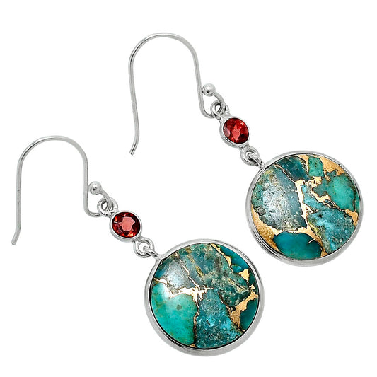 Kingman Copper Teal Turquoise & Garnet Earrings E-1002 SDE89661