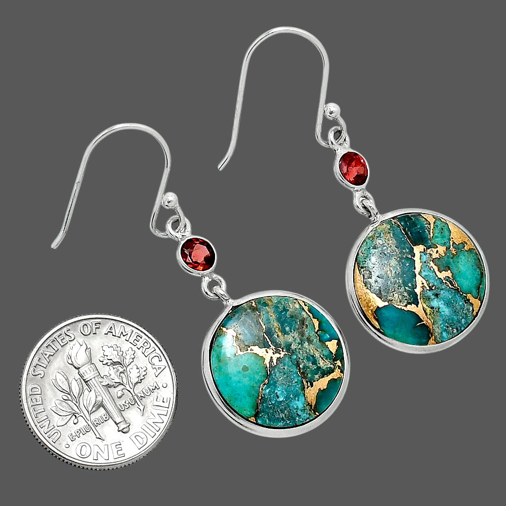 Kingman Copper Teal Turquoise & Garnet Earrings E-1002 SDE89661