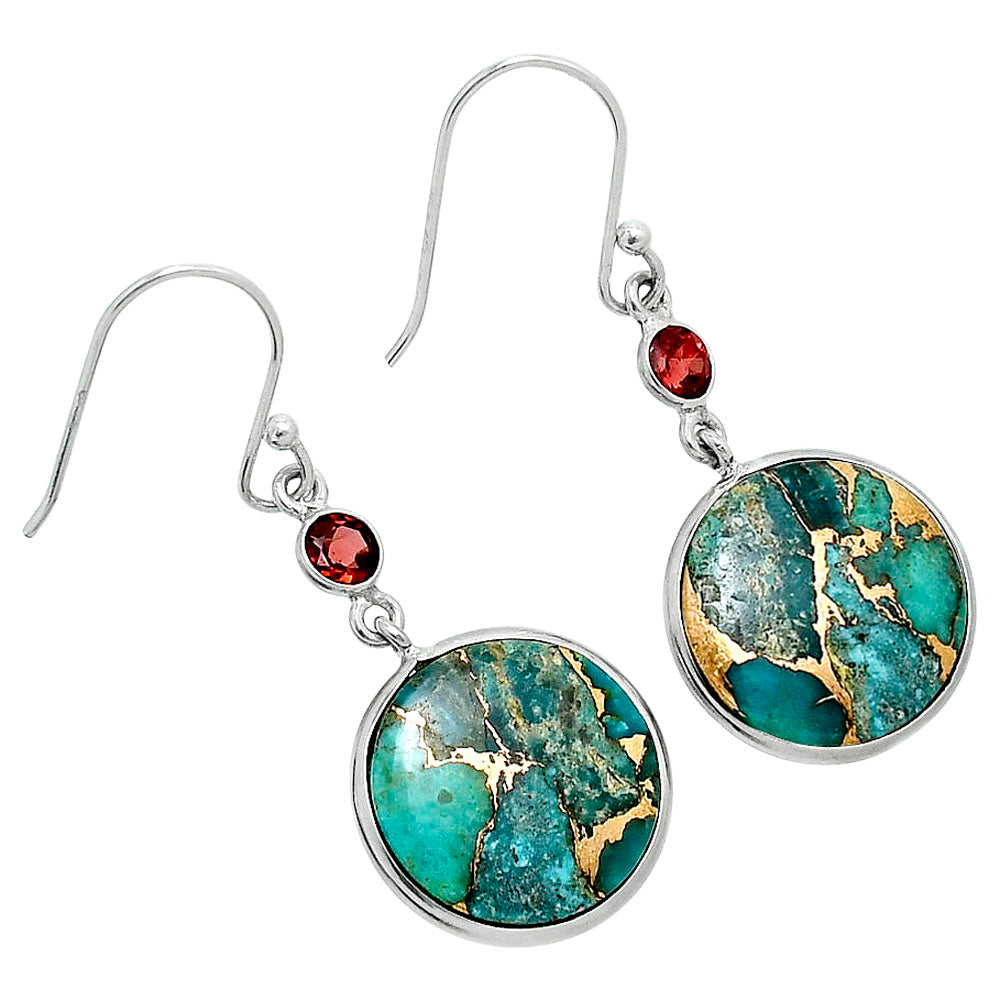 Kingman Copper Teal Turquoise & Garnet Earrings E-1002 SDE89661