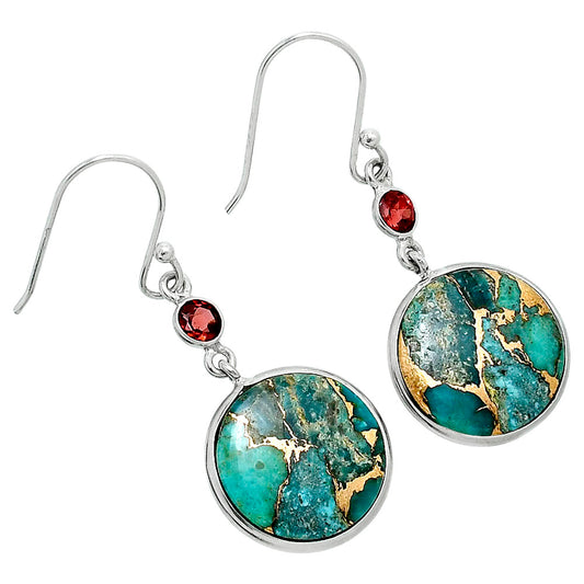 Kingman Copper Teal Turquoise & Garnet Earrings E-1002 SDE89661