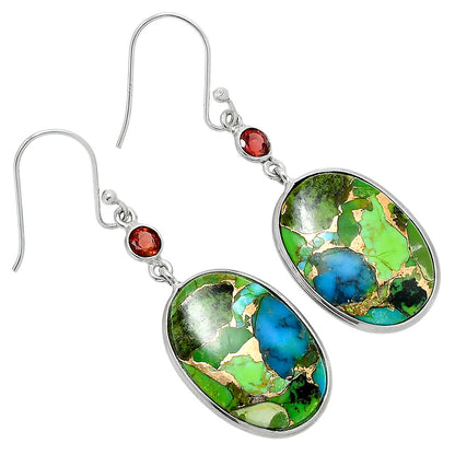Blue Turquoise In Green Mohave - USA & Garnet Earrings E-1002 SDE89666