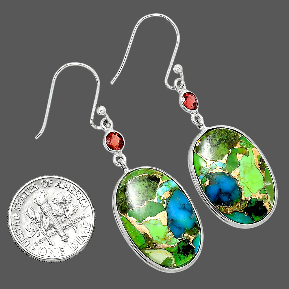 Blue Turquoise In Green Mohave - USA & Garnet Earrings E-1002 SDE89666