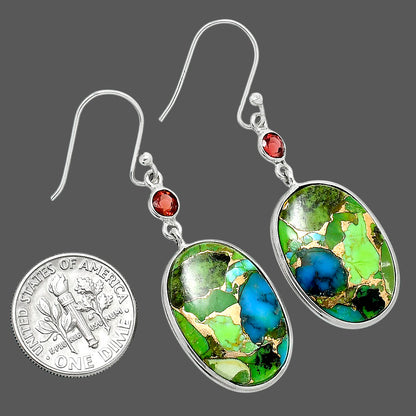 Blue Turquoise In Green Mohave - USA & Garnet Earrings E-1002 SDE89666
