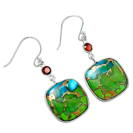 Blue Turquoise In Green Mohave - USA & Garnet Earrings E-1002 SDE89672