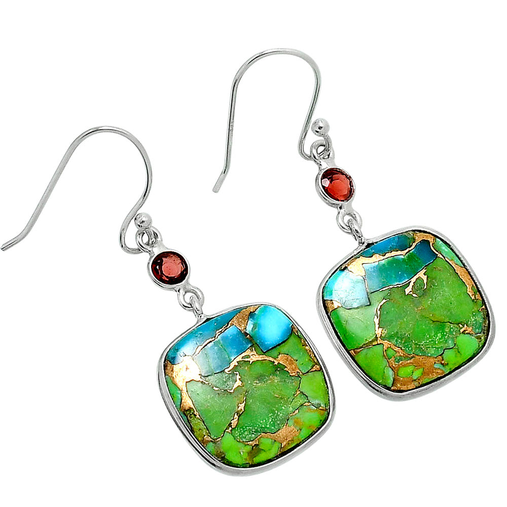 Blue Turquoise In Green Mohave - USA & Garnet Earrings E-1002 SDE89672