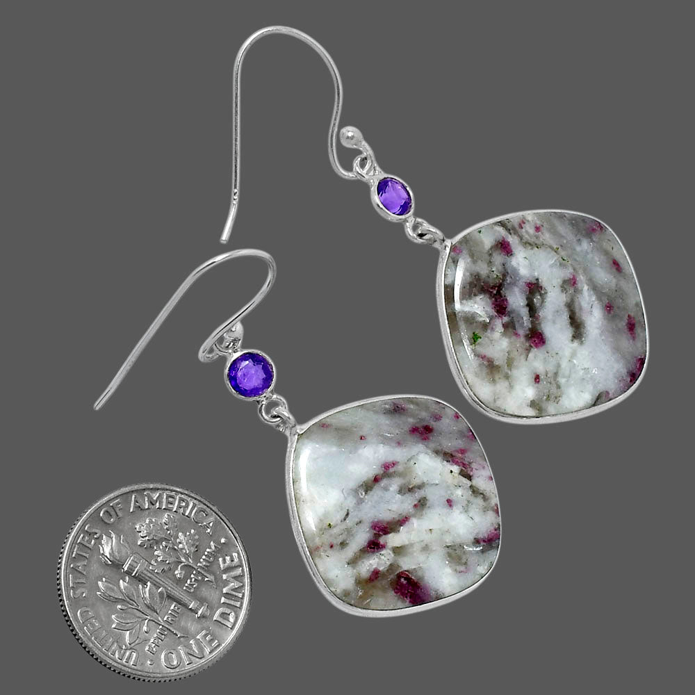 Natural Ruby-In-Feldspar & Amethyst Earrings E-1002 SDE89761
