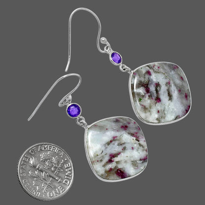 Natural Ruby-In-Feldspar & Amethyst Earrings E-1002 SDE89761