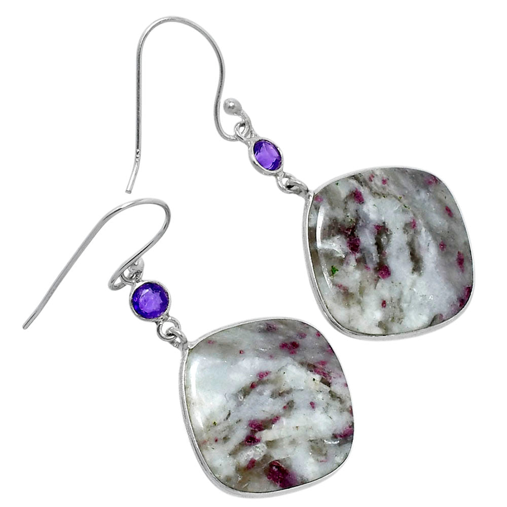 Natural Ruby-In-Feldspar & Amethyst Earrings E-1002 SDE89761