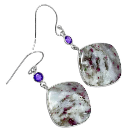 Natural Ruby-In-Feldspar & Amethyst Earrings E-1002 SDE89761