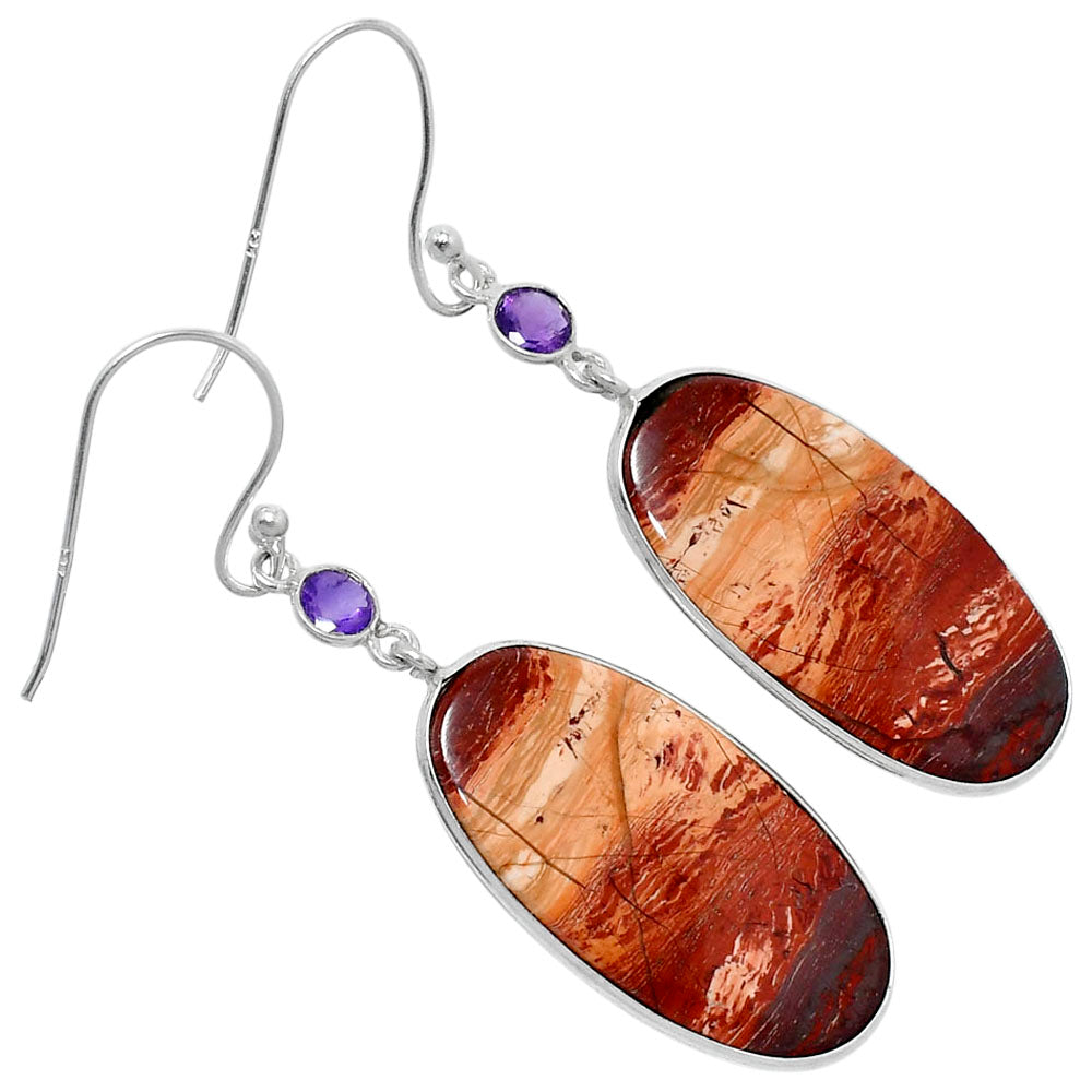 Natural Snake Skin Jasper & Amethyst Earrings E-1002 SDE89771