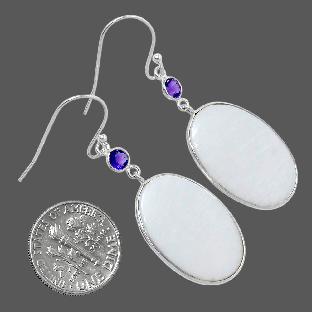 Natural White Scolecite & Amethyst Earrings E-1002 SDE89783