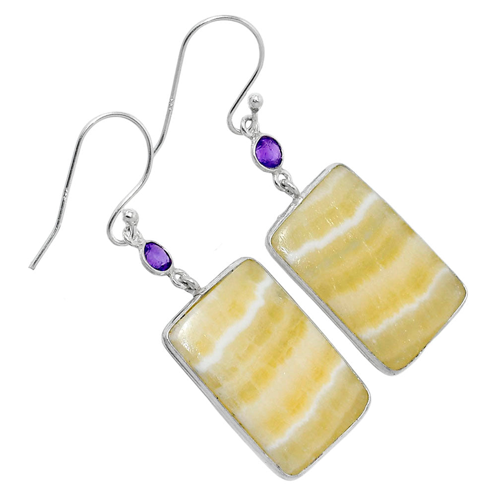 Natural Yellow Aragonite & Amethyst Earrings E-1002 SDE89791