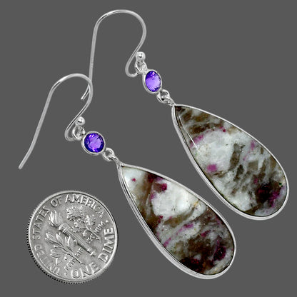 Natural Ruby-In-Feldspar & Amethyst Earrings E-1002 SDE89796