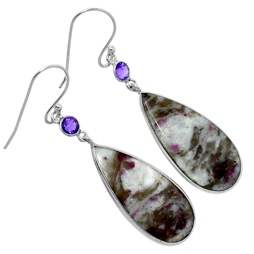 Natural Ruby-In-Feldspar & Amethyst Earrings E-1002 SDE89796