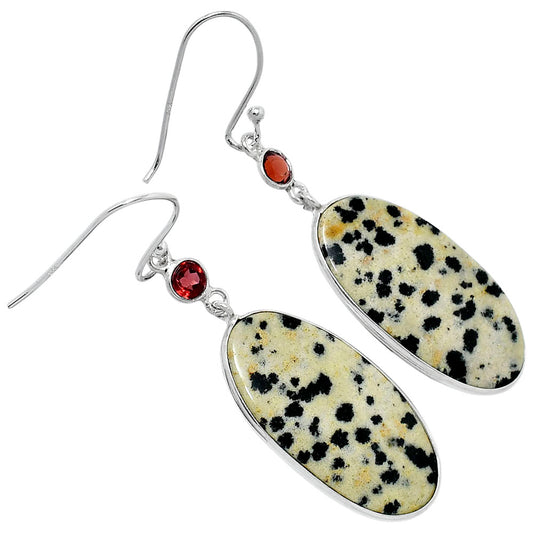 Natural Dalmatian & Garnet Earrings E-1002 SDE89809