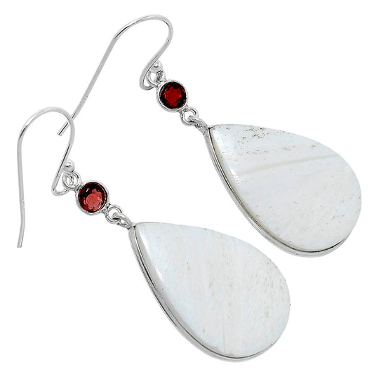 Natural White Scolecite & Garnet Earrings E-1002 SDE89813