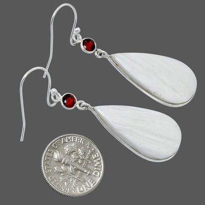 Natural White Scolecite & Garnet Earrings E-1002 SDE89814