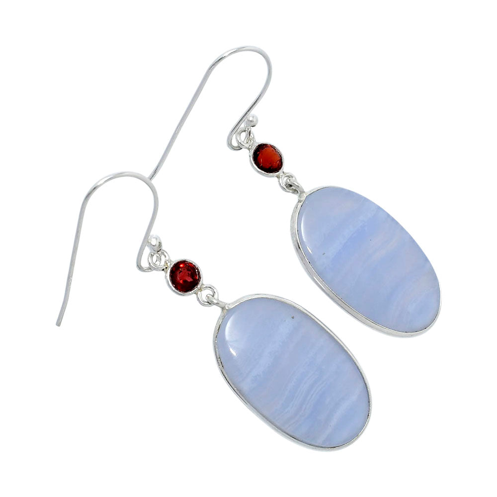 Natural Blue Lace Agate & Garnet Earrings E-1002 SDE89822