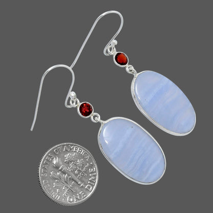 Natural Blue Lace Agate & Garnet Earrings E-1002 SDE89822