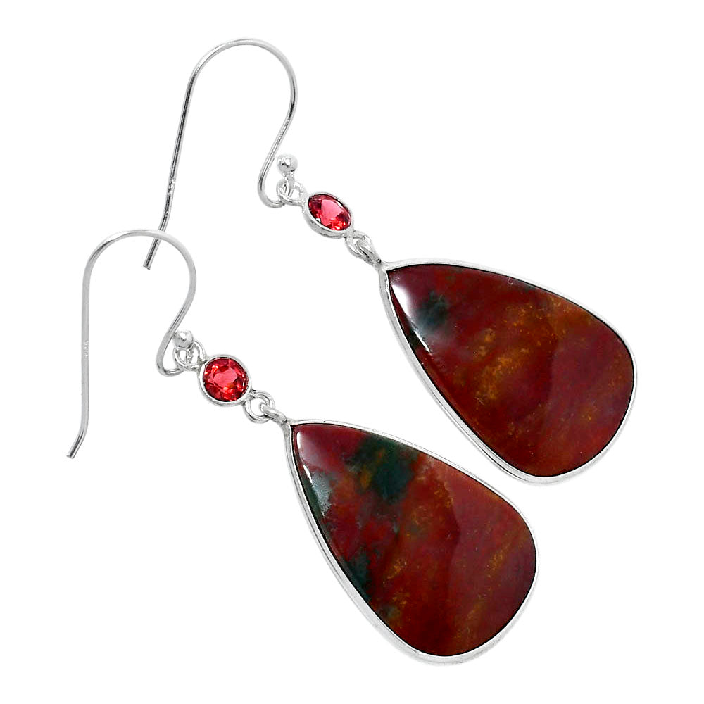 Natural Blood Stone - India & Garnet Earrings E-1002 SDE89836