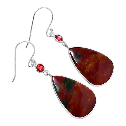 Natural Blood Stone - India & Garnet Earrings E-1002 SDE89836