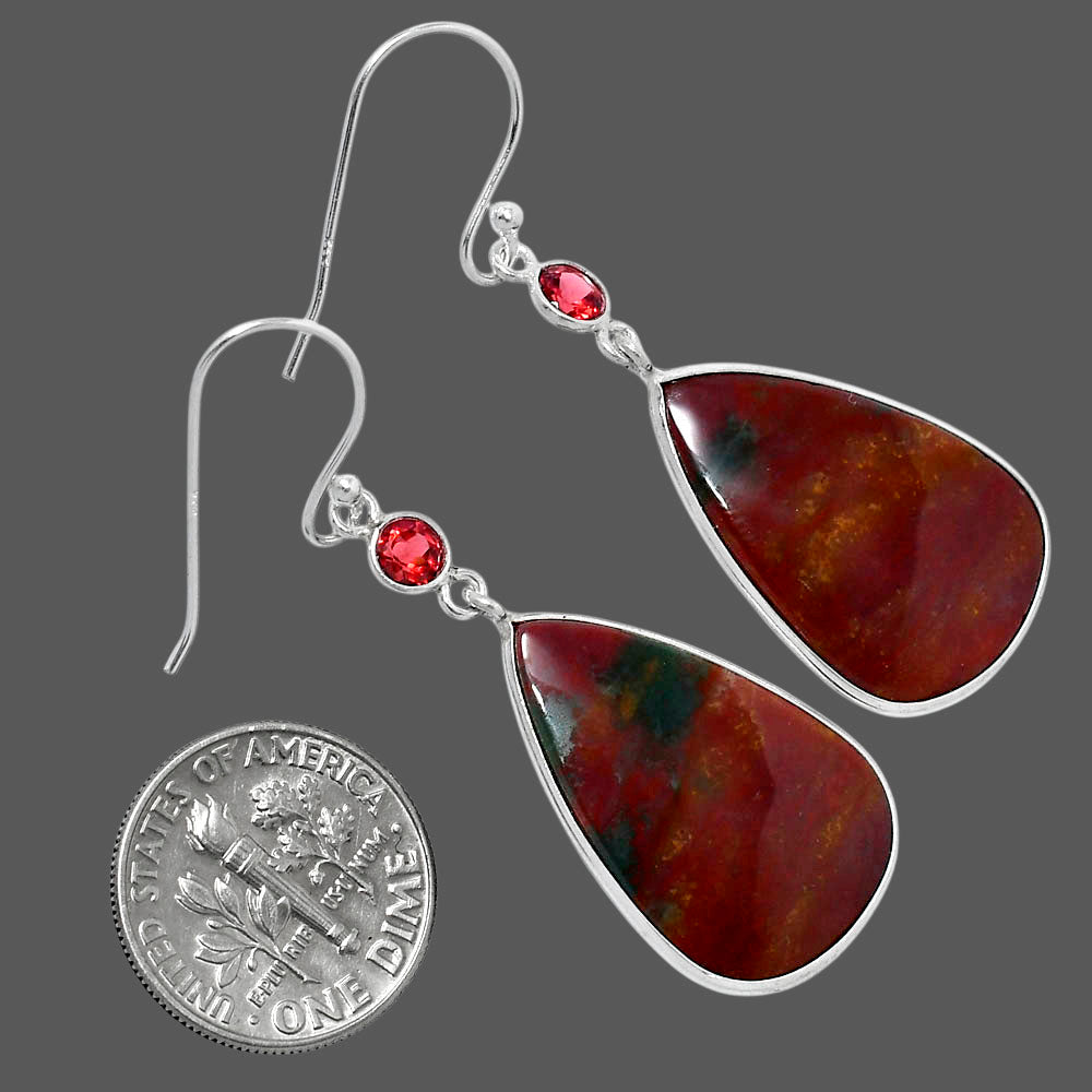 Natural Blood Stone - India & Garnet Earrings E-1002 SDE89836