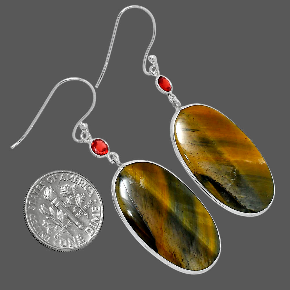 Natural Blue Tiger Eye & Garnet Earrings E-1002 SDE89842