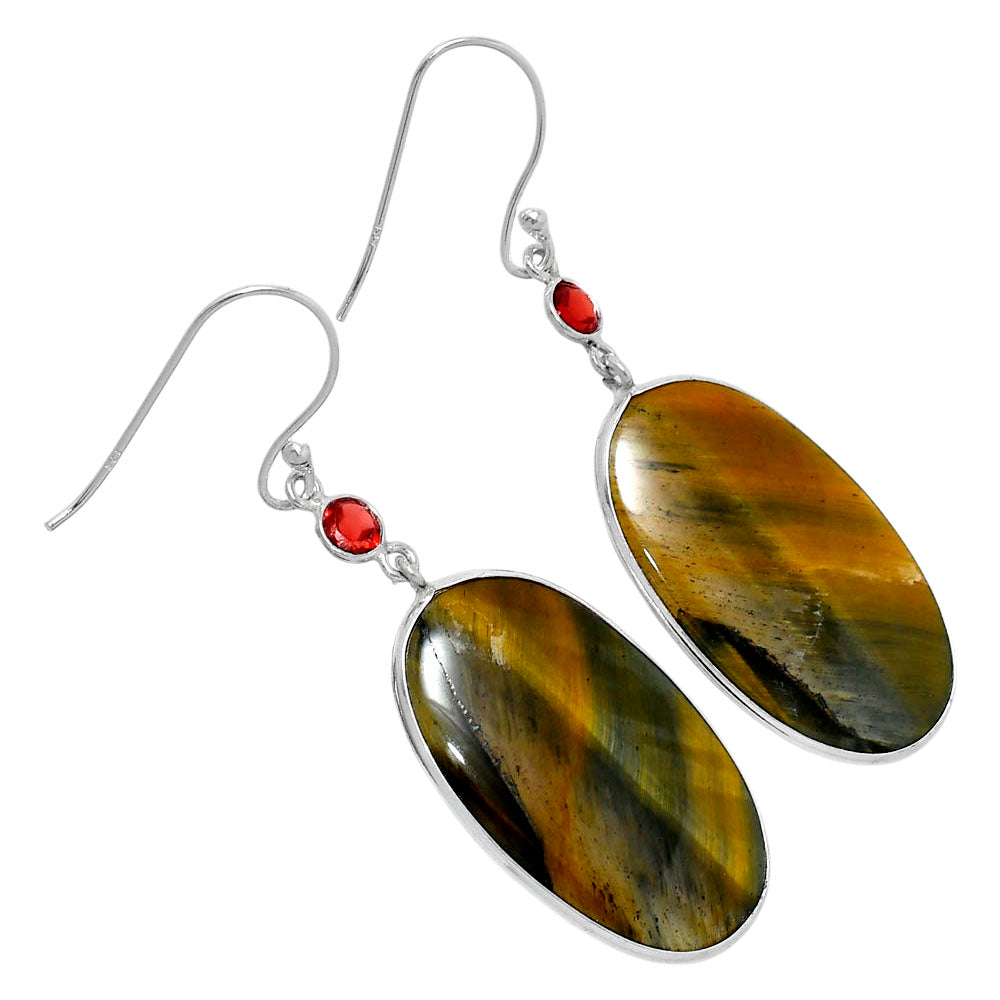 Natural Blue Tiger Eye & Garnet Earrings E-1002 SDE89842