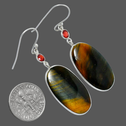 Natural Blue Tiger Eye & Garnet Earrings E-1002 SDE89852