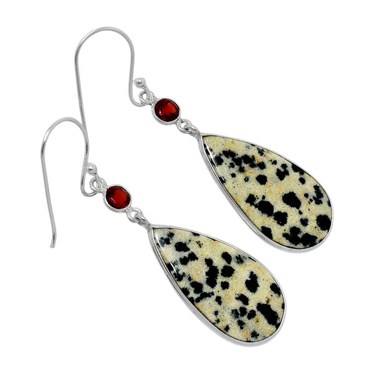 Natural Dalmatian & Garnet Earrings E-1002 SDE89854