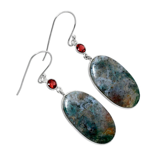 Natural Texas Moss Agate & Garnet Earrings E-1002 SDE89856