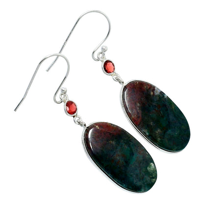 Natural Blood Stone - India & Garnet Earrings E-1002 SDE89882