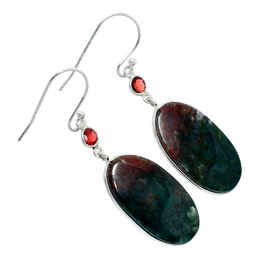 Natural Blood Stone - India & Garnet Earrings E-1002 SDE89882