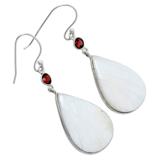Natural White Scolecite & Garnet Earrings E-1002 SDE89887