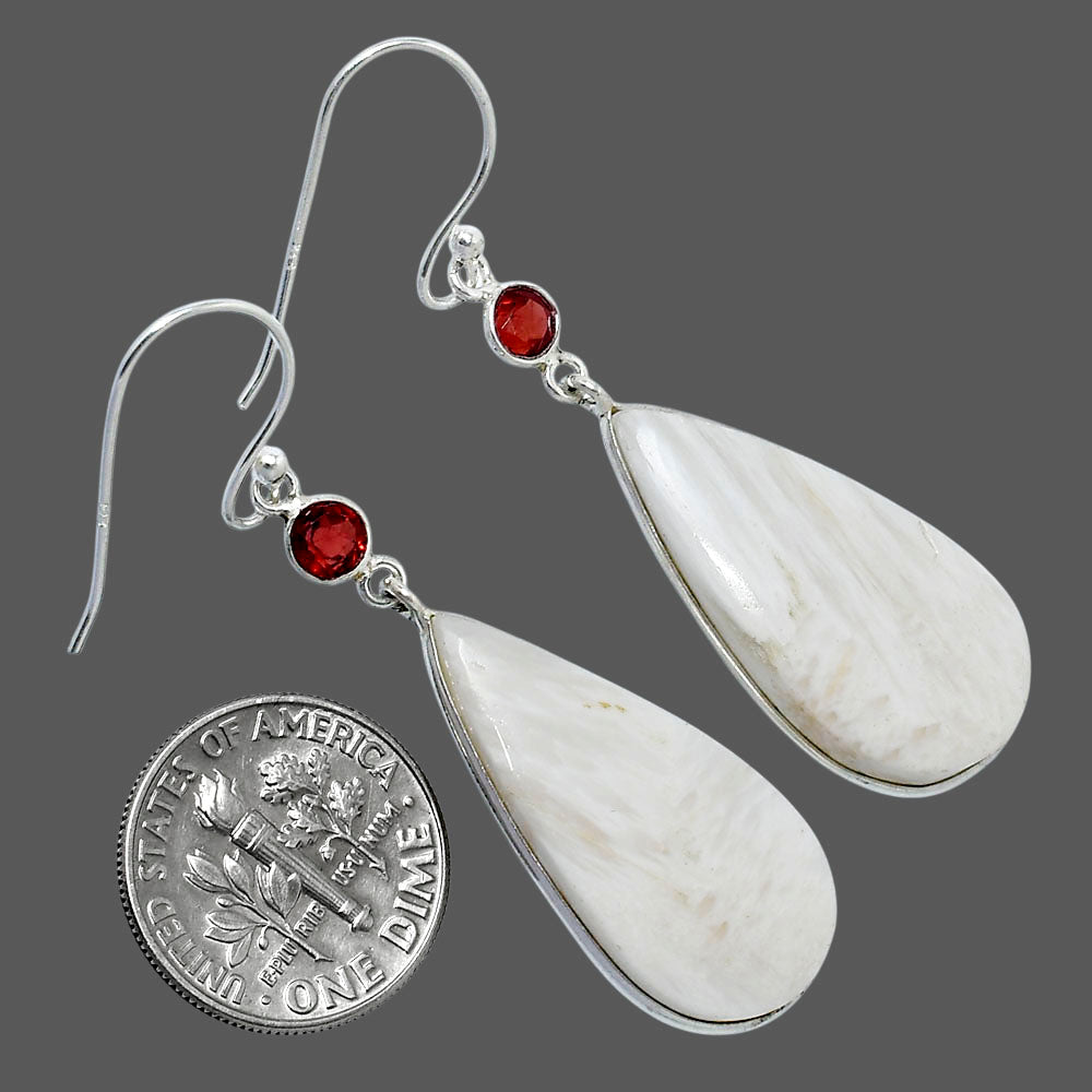 Natural White Scolecite & Garnet Earrings E-1002 SDE89888