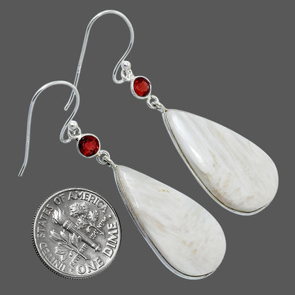 Natural White Scolecite & Garnet Earrings E-1002 SDE89888