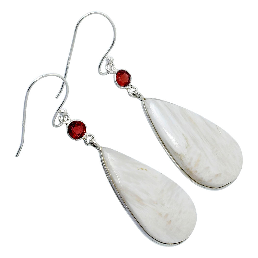 Natural White Scolecite & Garnet Earrings E-1002 SDE89888