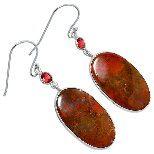 Natural Red Moss Agate & Garnet Earrings E-1002 SDE89893