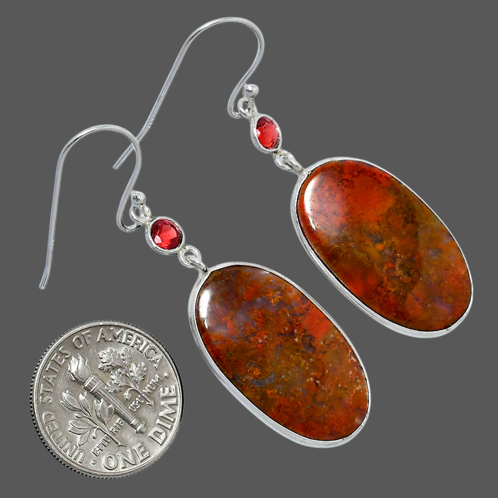 Natural Red Moss Agate & Garnet Earrings E-1002 SDE89893