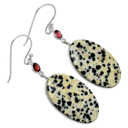 Natural Dalmatian & Garnet Earrings E-1002 SDE89931