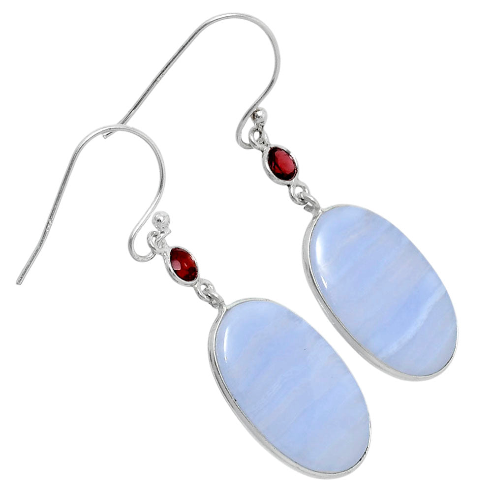 Natural Blue Lace Agate & Garnet Earrings E-1002 SDE89936