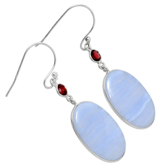 Natural Blue Lace Agate & Garnet Earrings E-1002 SDE89936