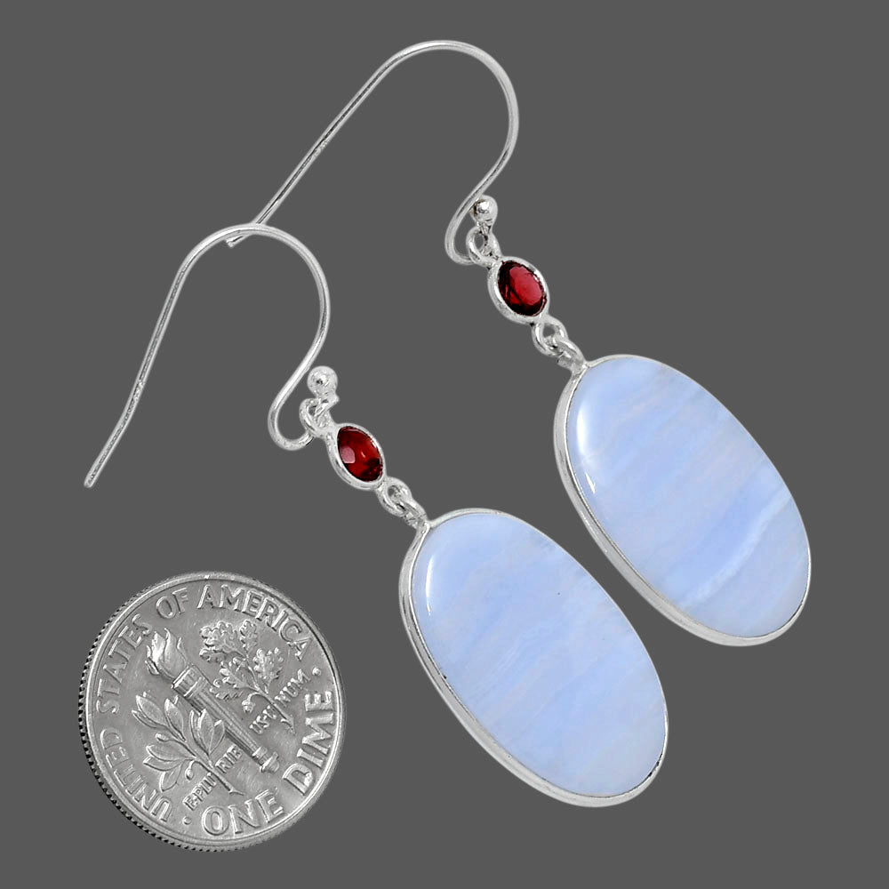 Natural Blue Lace Agate & Garnet Earrings E-1002 SDE89936
